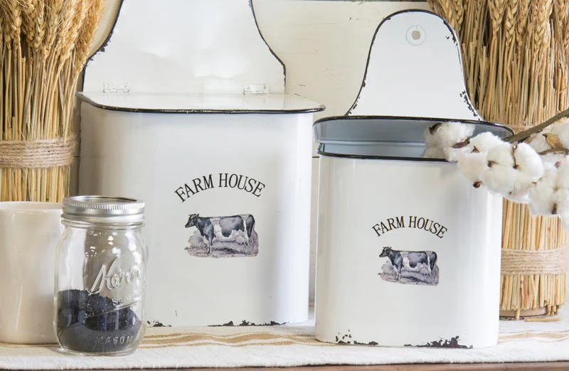 Farmhouse Enamel Wall Containers  Set of 2