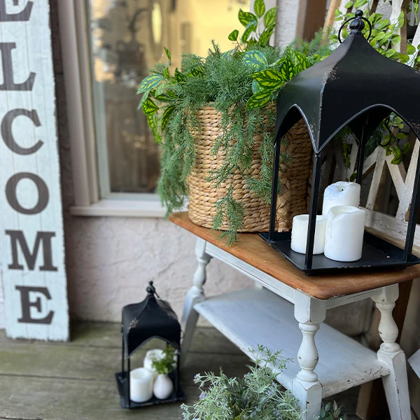 Distressed Black Iron Hanging Lanterns, Set of 2