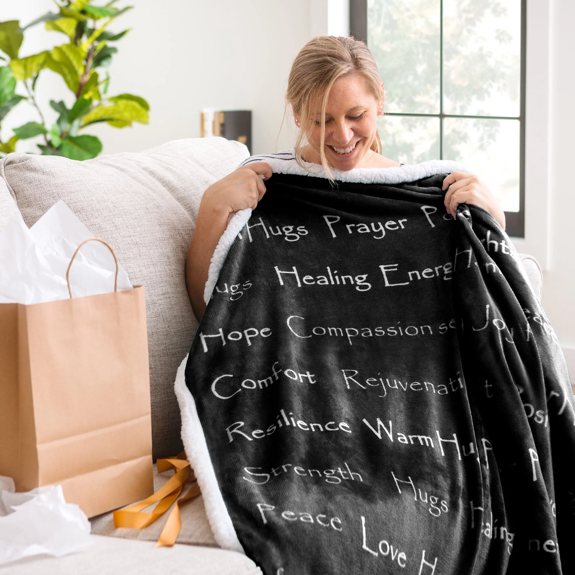 Gift Faux Fur Comfort Words Throw Blanket