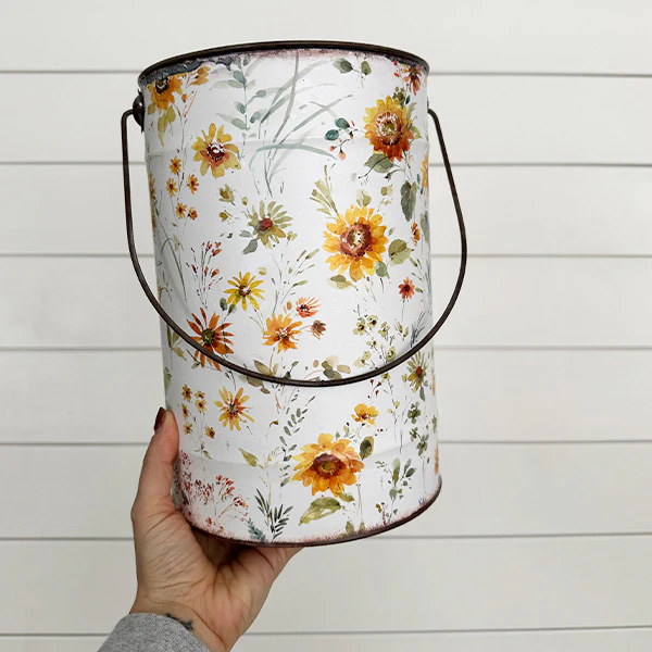 Distressed Patterned Metal Pails, Set of 3