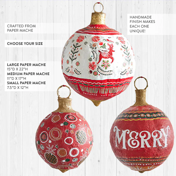 Oversized Paper Mache Christmas Ornament, Choose Your Size
