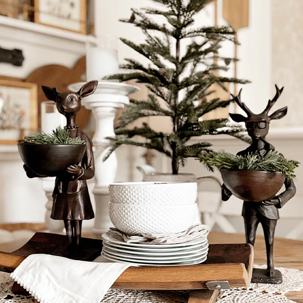 Bronze Girl Reindeer Bowl