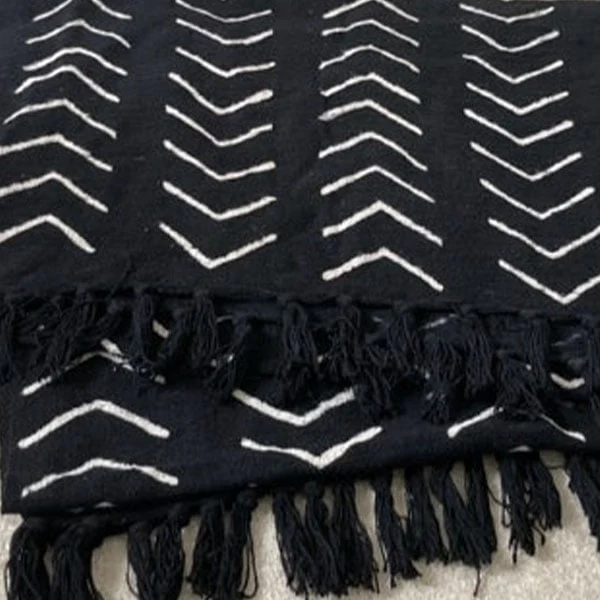 Hand-Block Printed Farmhouse Throw with Tassels