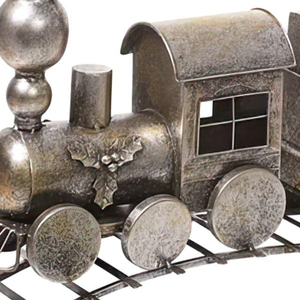 37 Inch Metal Silver Christmas Train