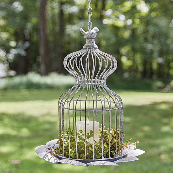Hanging Distressed Metal Birdcage Cloche