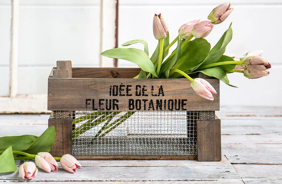 Mesh Lined Wooden Garden Crate