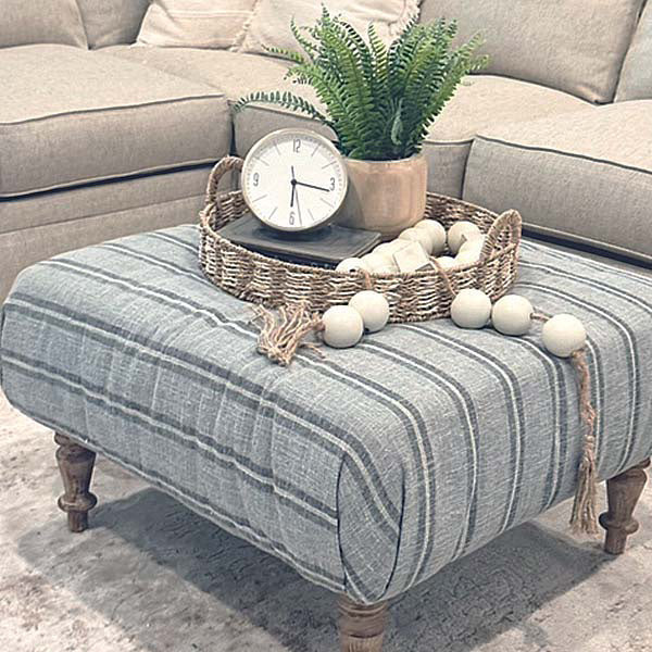 Large Striped Upholstered Ottoman