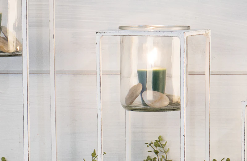 Distressed Metal Floor Candle Holders  Set of 3