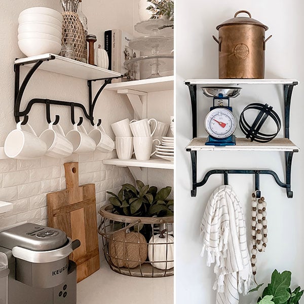 Open Floating Shelving with Hooks, Pick Your Size