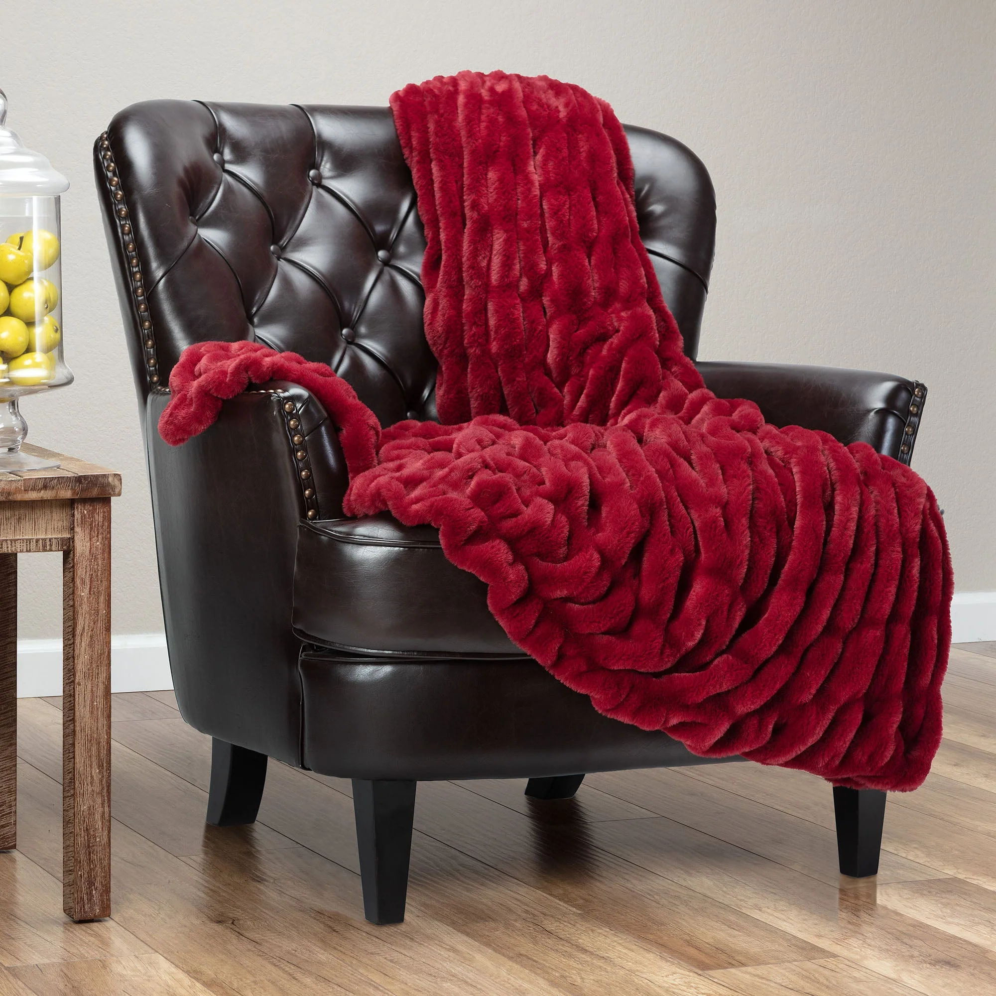 Ruched Faux Fur Throw Blanket