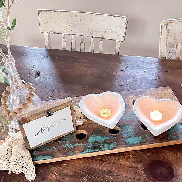 Whitewashed Heart Shaped Dough Bowls, Set of 2