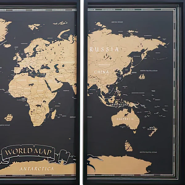 Wood Framed World Map Wall Art, Set of 3