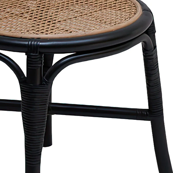 Mid-Century Black Wood and Rattan Dining Chair