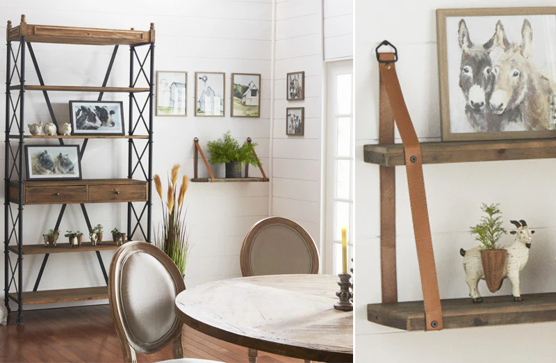 Floating Wall Shelf with Faux Leather Straps, Pick Your Size