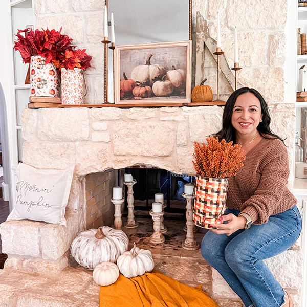 Tall Fall Floral Patterned Metal Buckets, Set of 3