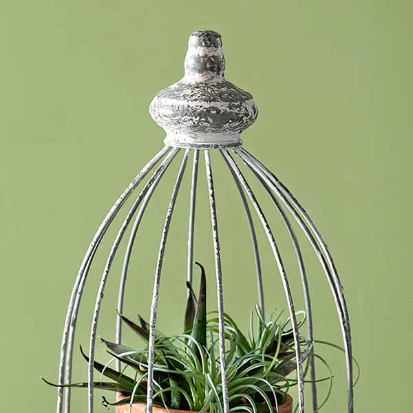 Distressed Metal Candle Cloche with Ornate Base, Set of 2