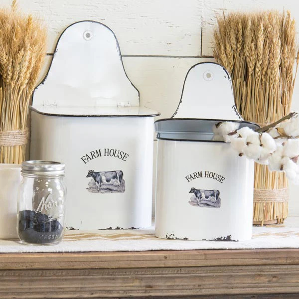 Farmhouse Enamel Wall Containers  Set of 2