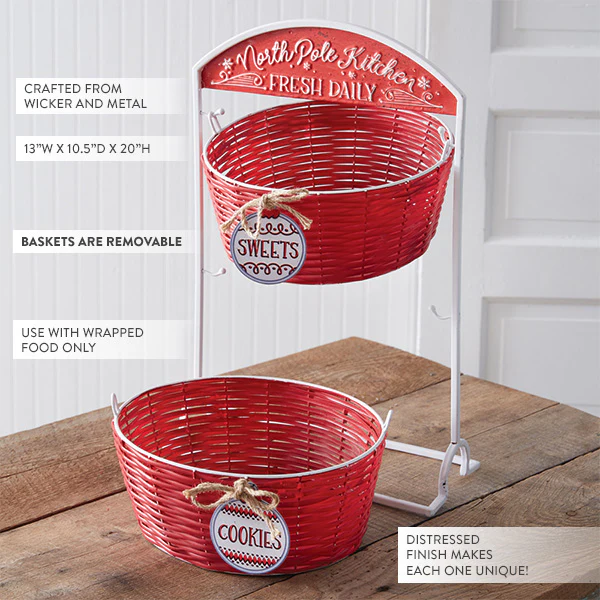 North Pole Kitchen Tiered Basket Stand