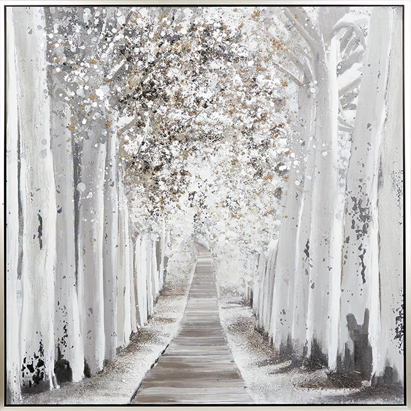 Tree Lined Path Wood Wall Decor with Silver Frame