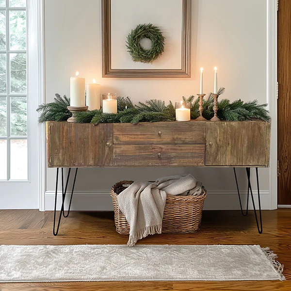 Rustic Timeworn Wood Hall Table with Four Drawers
