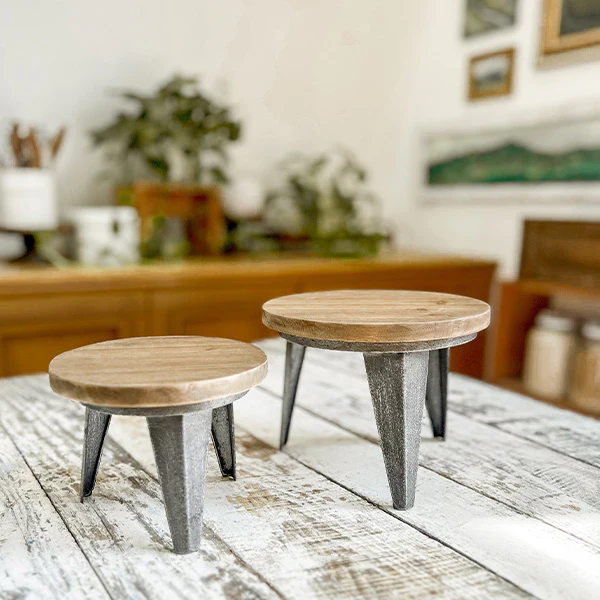 Distressed Metal and Wood Risers, Set of 2
