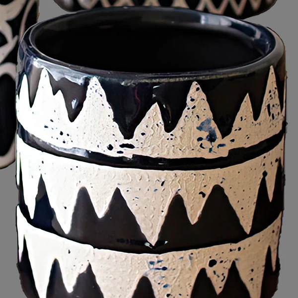 Navy Blue Patterned Ceramic Planters, Set of 3