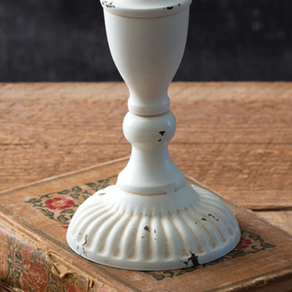 Chippy White Metal Candlesticks, Set of 2