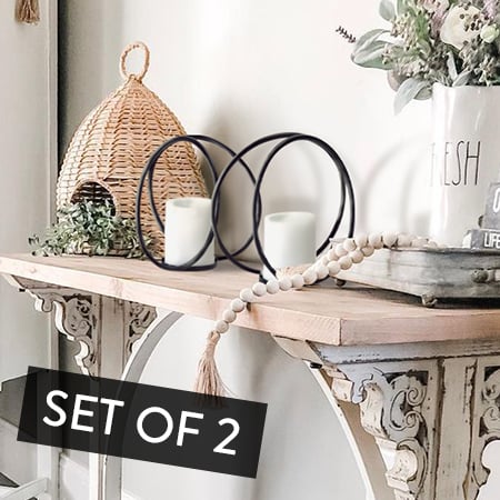 Rings Metal Pillar Candle Holders, Set of 2