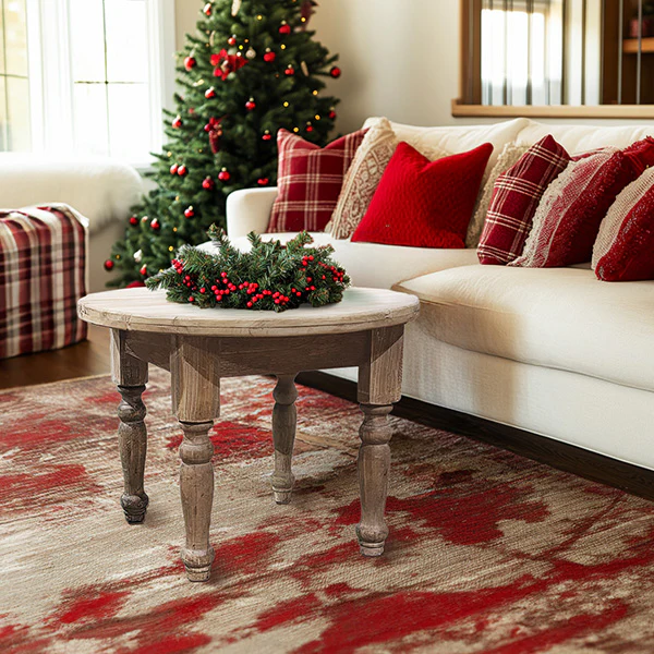 Distressed Wood Round Side Table