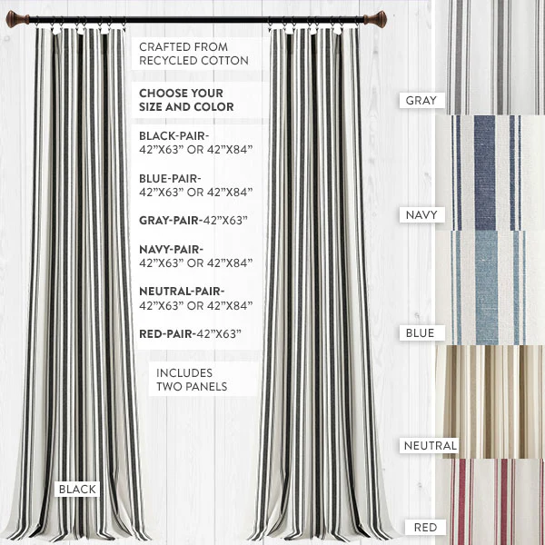 Eco-Friendly Farmhouse Striped Yarn Dyed Curtains, Pick Your Color and Size