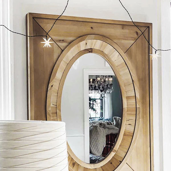 Aged Wooden Framed Oval Mirror