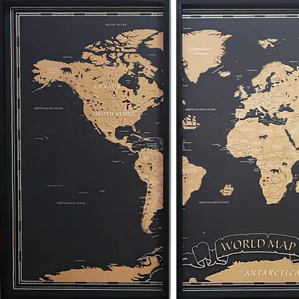 Wood Framed World Map Wall Art, Set of 3