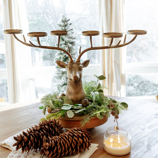 Golden Regal Reindeer Candle Holder