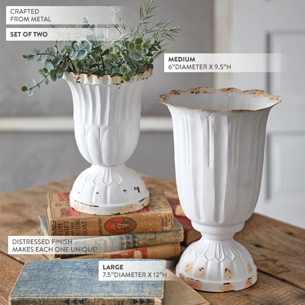 Distressed Scalloped Flower Vases, Set of 2