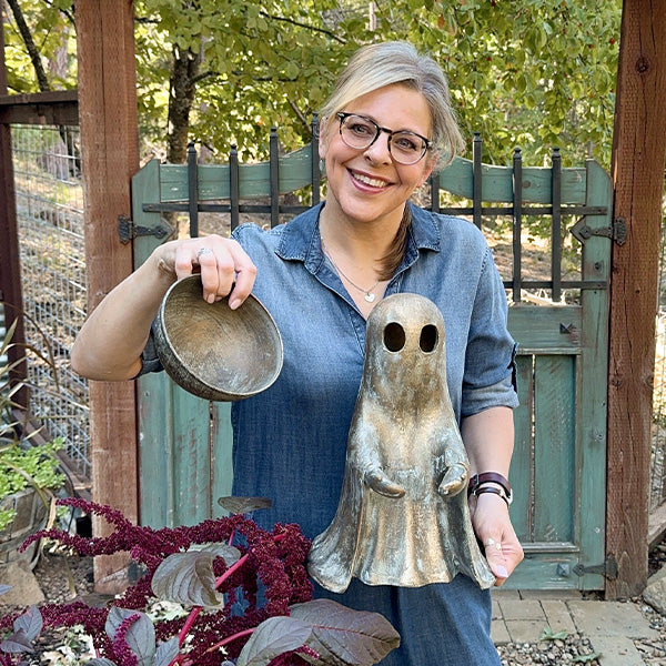 Antique Distressed Gold Finish Standing Ghost with Bowl