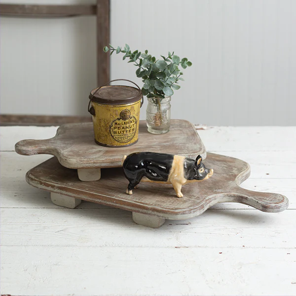 Distressed Wood Cutting Board with Handle Risers, Set of 2