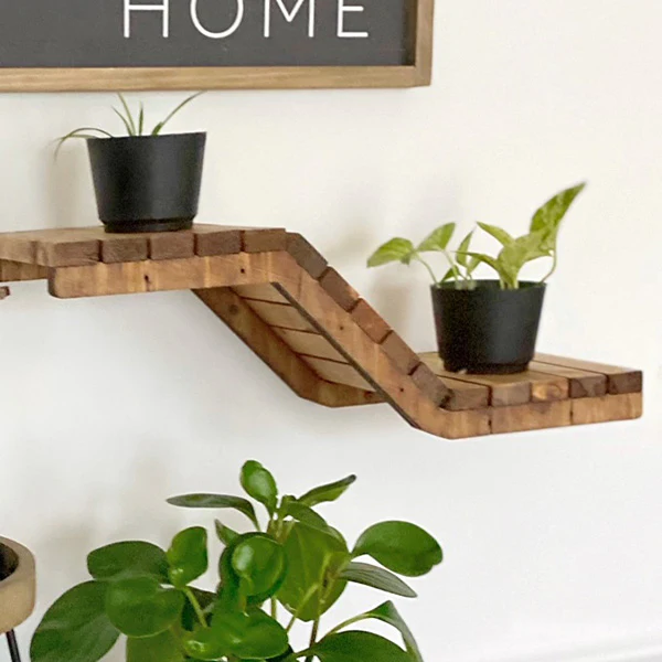 Wooden Plank Multi-Level Floating Wall Shelf