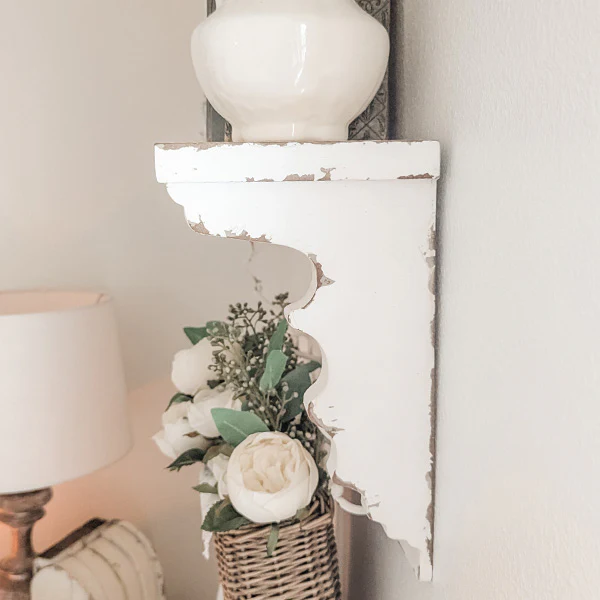 Rustic Farmhouse Wooden Wall Shelf with Five Hooks