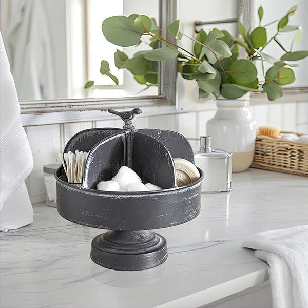 Distressed Tabletop Caddy with Bird Finial