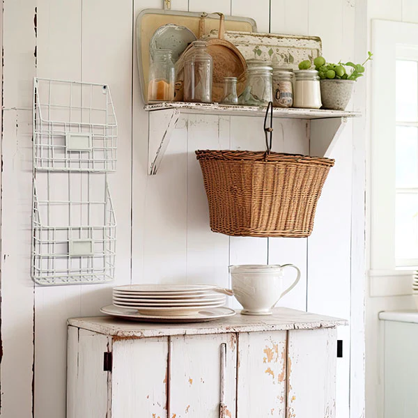 White Metal Two Tier Wall Basket