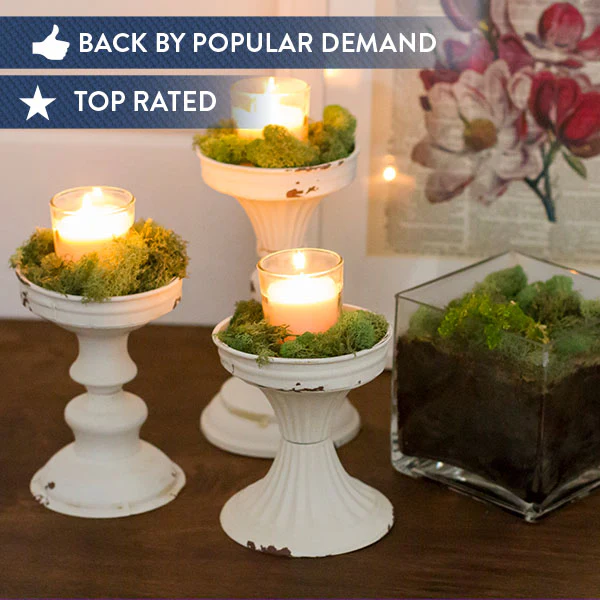 White Metal Candle Holders, Set of 3