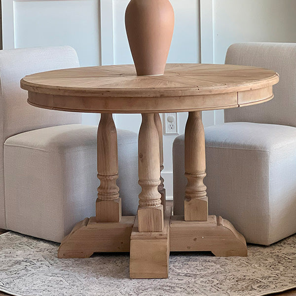 Four Column Pedestal Wood Round Table