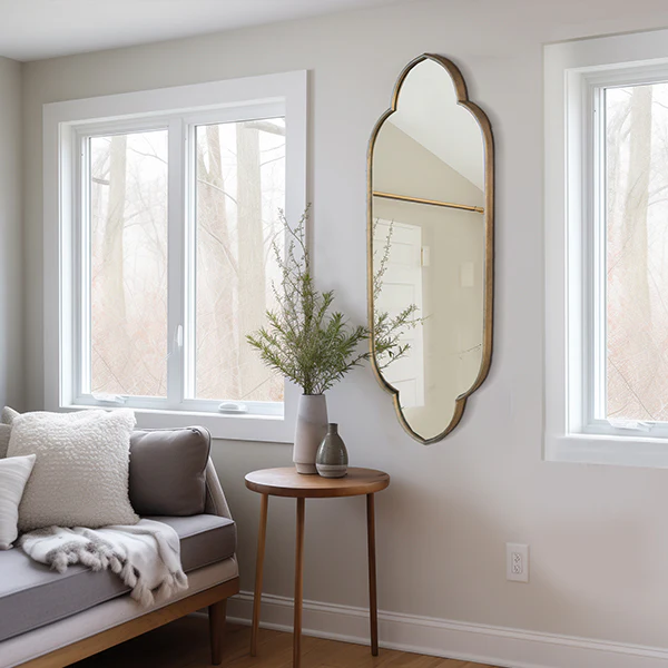 Tall Scalloped Frame Gold Mirror