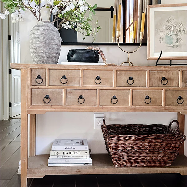 Antique Inspired Apothecary Console Table with Storage