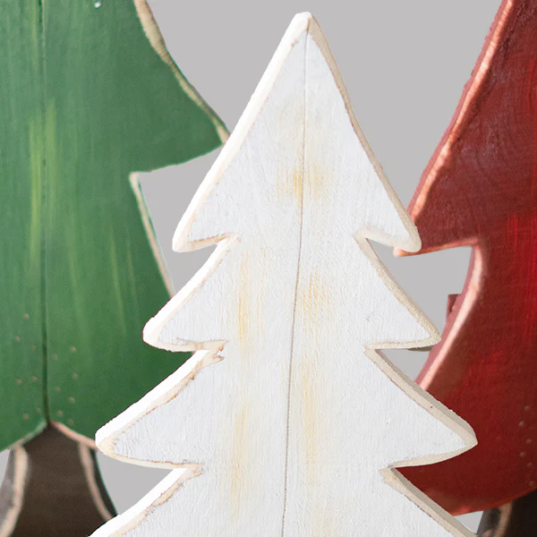Large Painted Wooden Christmas Trees, Set of 3