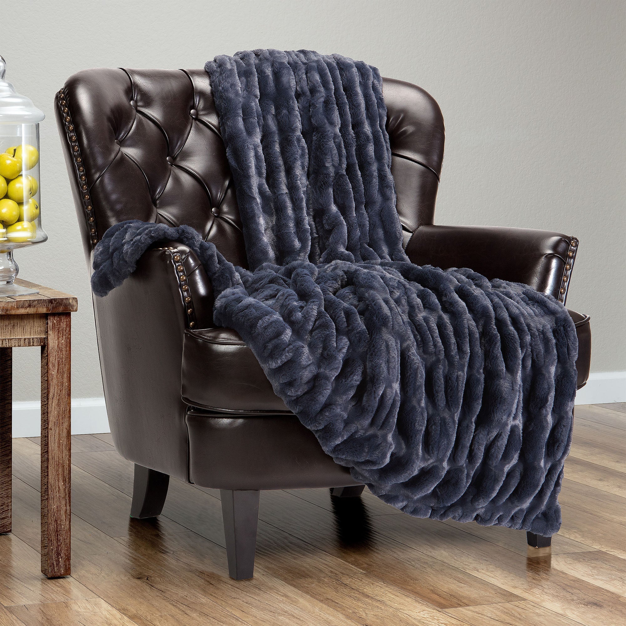 Ruched Faux Fur Throw Blanket