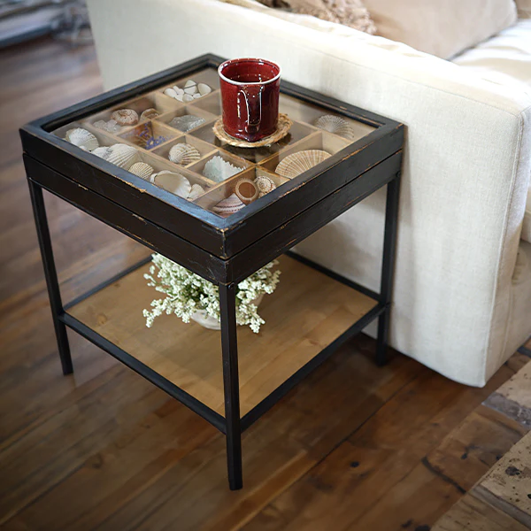 Vintage Inspired Letterpress Accent Storage Table with Sliding Top