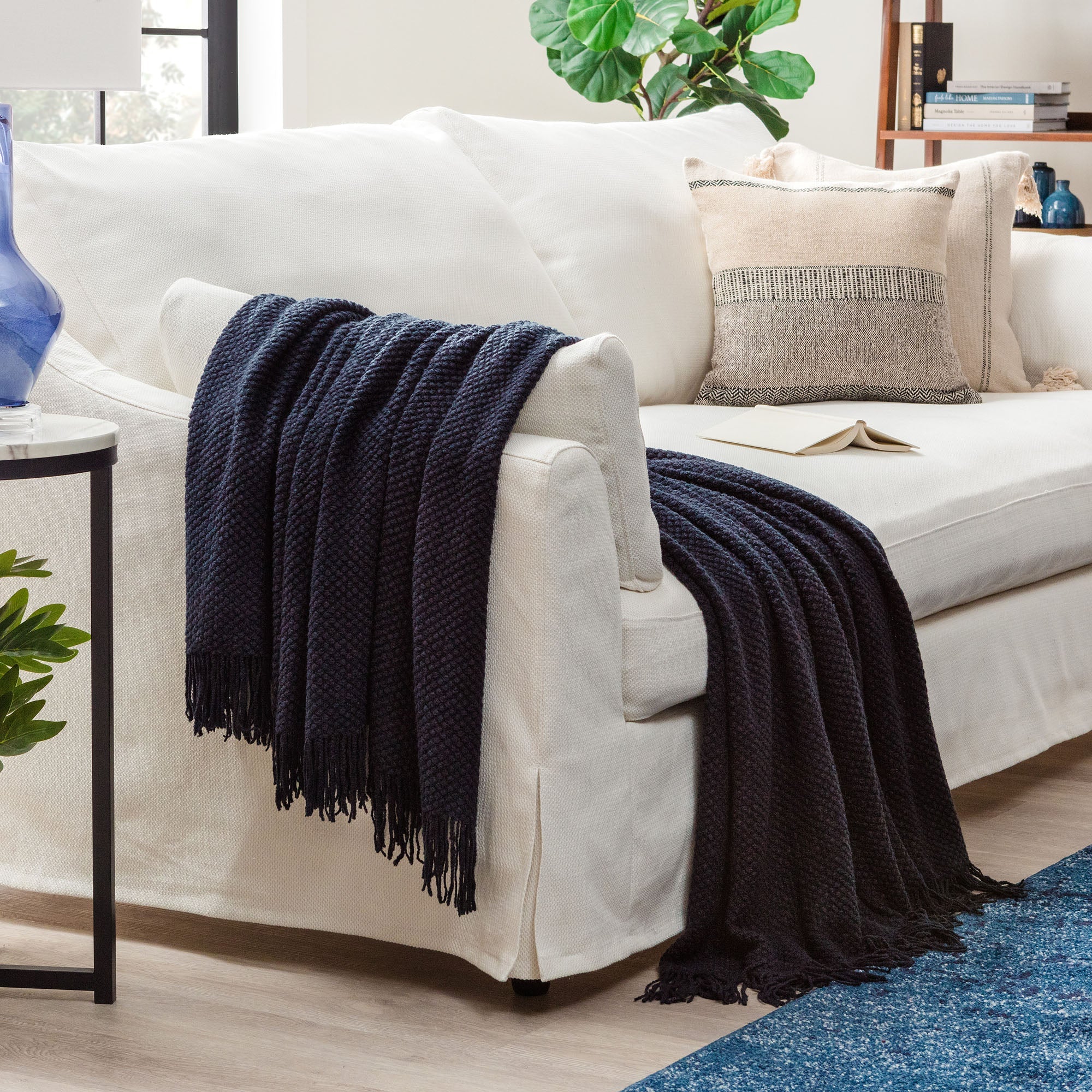 Roundpearl Knit Tassel Throw Blanket