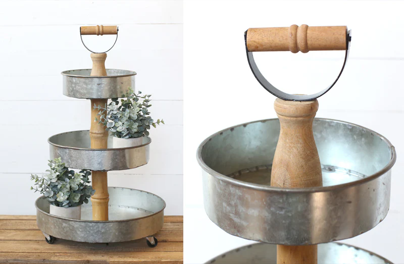 Three Tiered Rustic Metal Tray