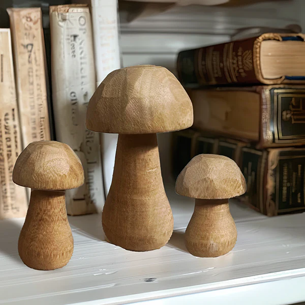 Whimsical Wooden Mushrooms, Set of 3
